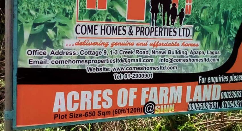 Acres of Farmland for Sale at Isiun, Ogun state, Nigeria